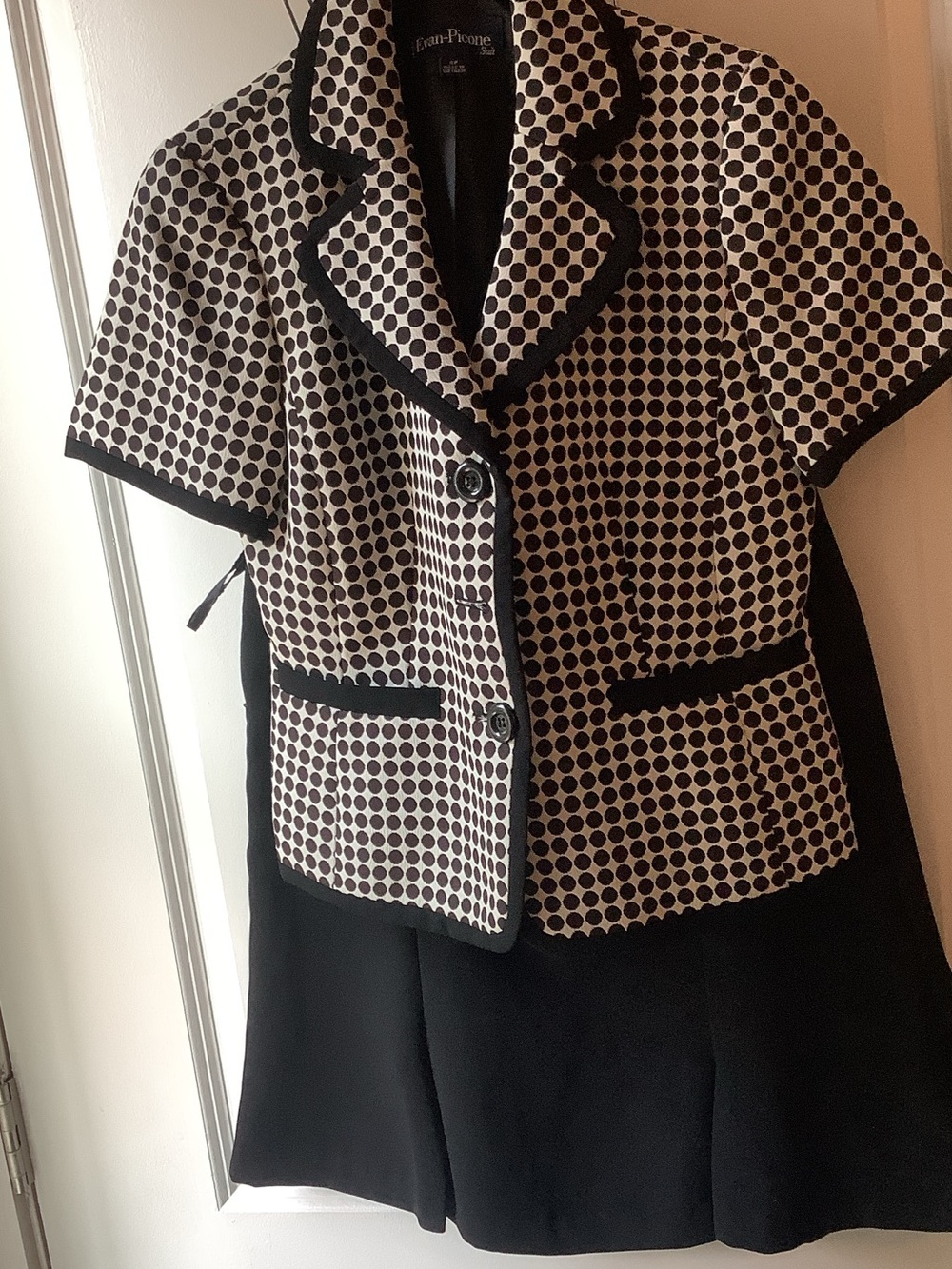 Evan Picone Black and White Polka Dot Short Sleeve Blazer